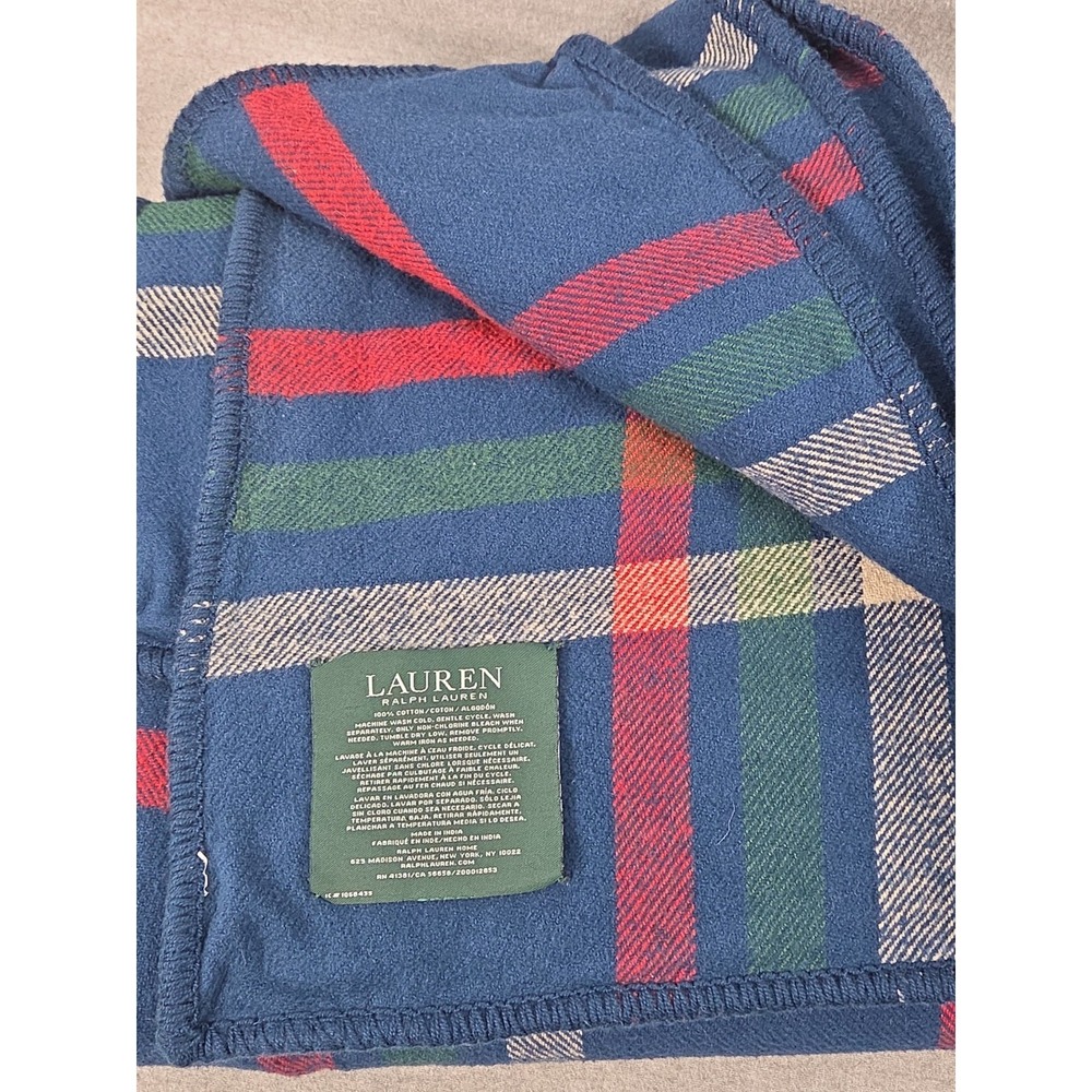 Lauren Ralph Lauren Classic Blue Plaid Throw Blanket 58x70 Cottage Cabin Luxury
